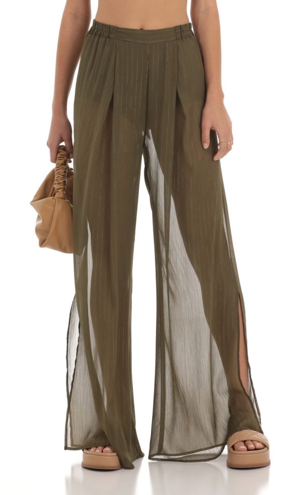 Gold Striped Three Piece Set in Olive Green - Image 4