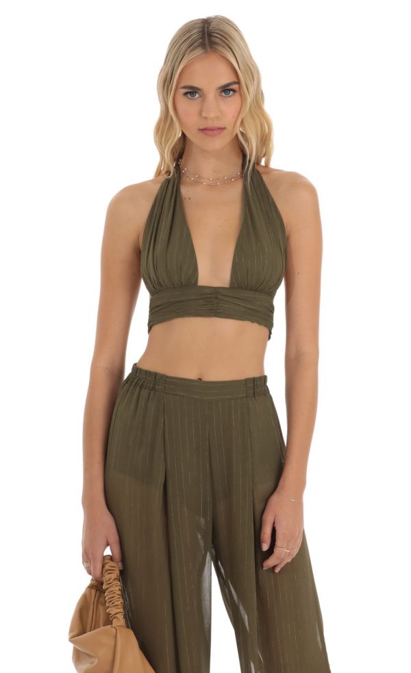 Gold Striped Three Piece Set in Olive Green - Image 5