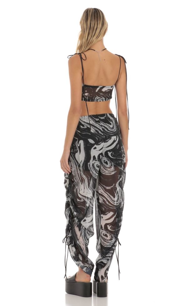Ruched Pant Set in Black Swirl - Image 2