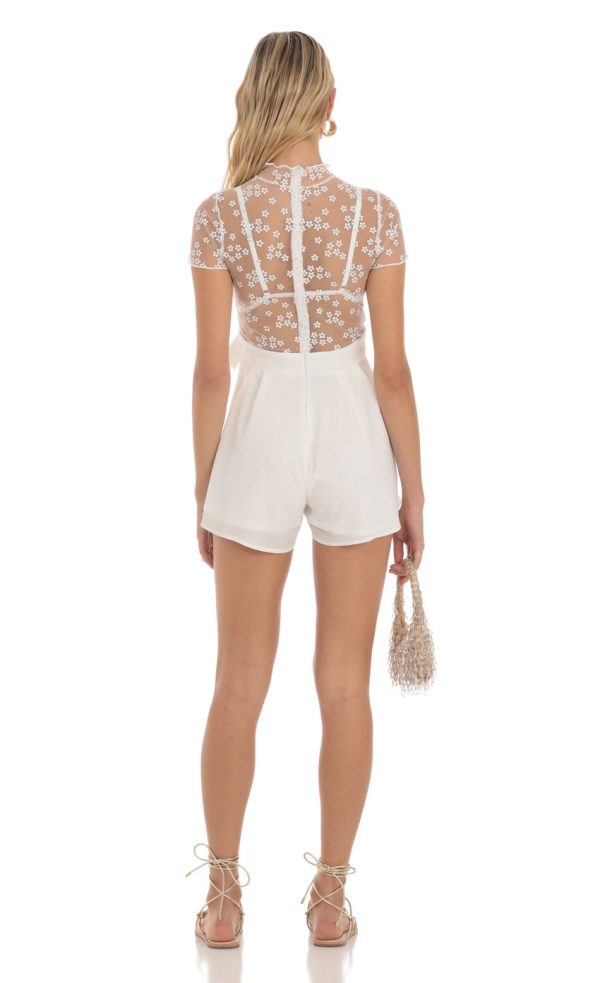 Sheer Mesh Lace Romper in White - Image 2