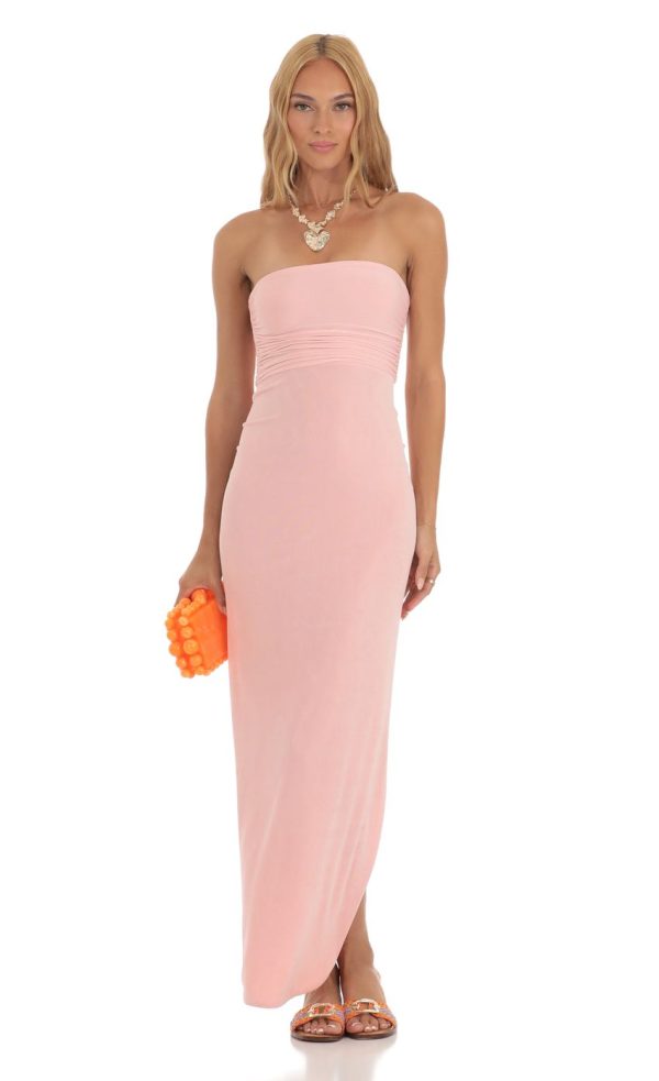 Slinky Strapless Dress in Pink