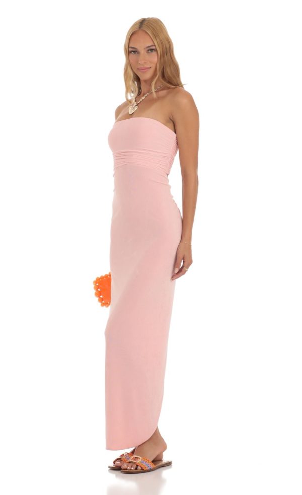 Slinky Strapless Dress in Pink - Image 3