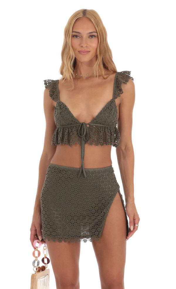 Embroidered Floral Two Piece Set in Green - Image 4