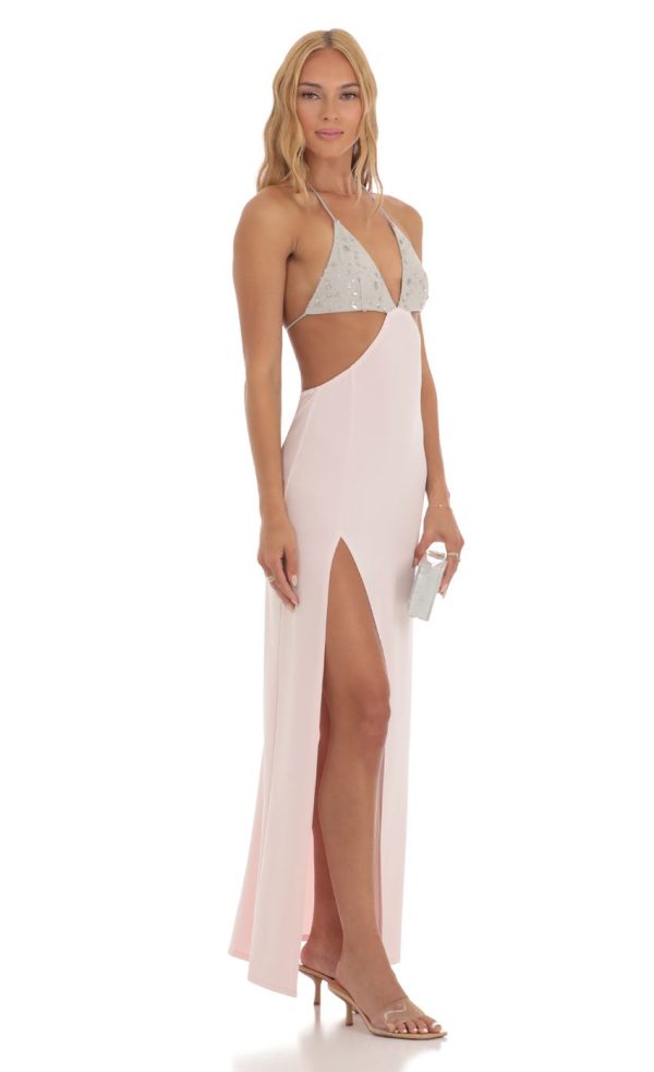 Two Toned Sequin Bikini Cutout Dress in Pink - Image 3