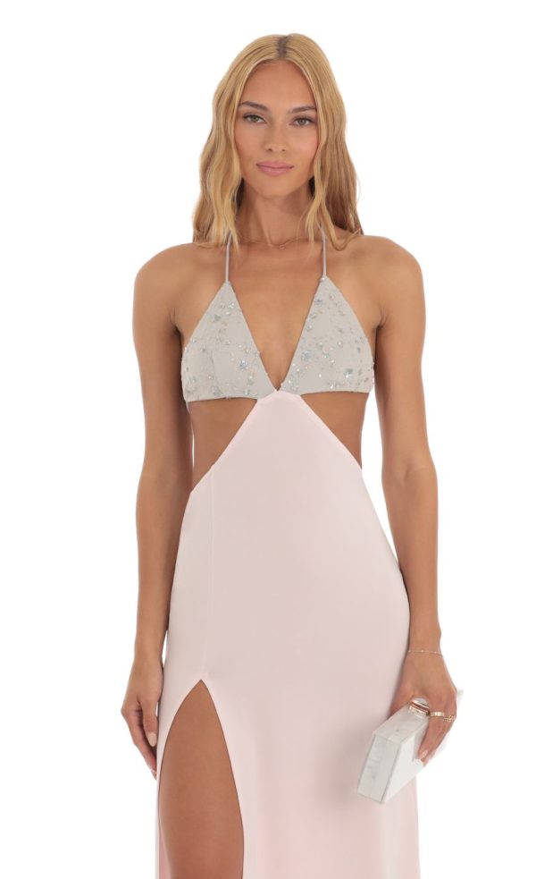 Two Toned Sequin Bikini Cutout Dress in Pink - Image 4