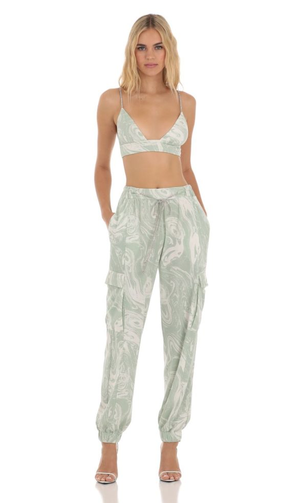Rhinestone Two Piece Set in Green Swirl