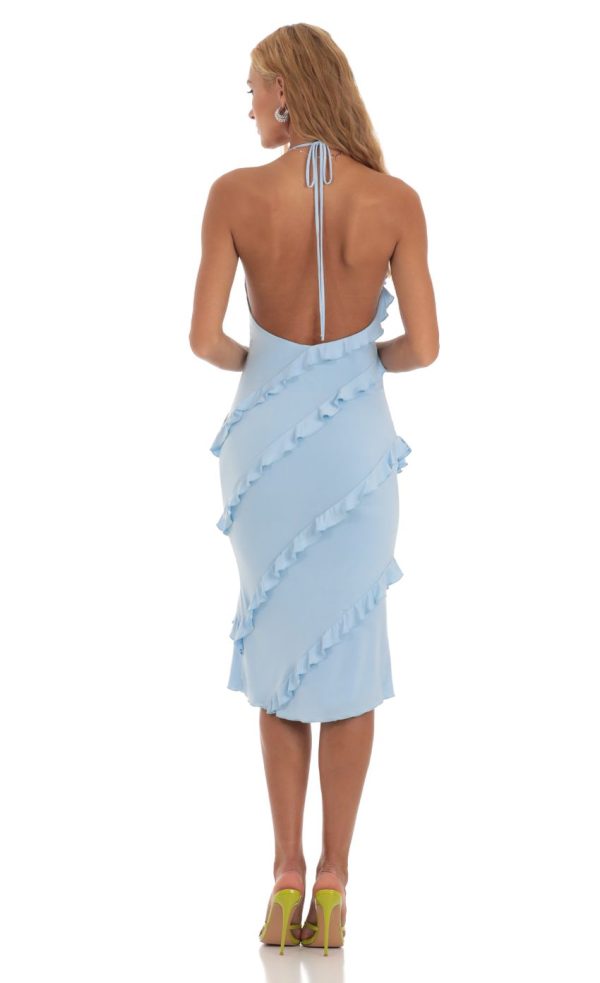 Ruffle Halter Dress in Blue - Image 2