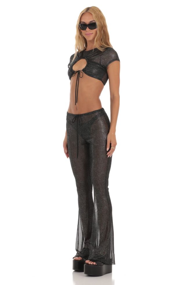 Shimmer Three Piece Pant Set in Black - Image 3