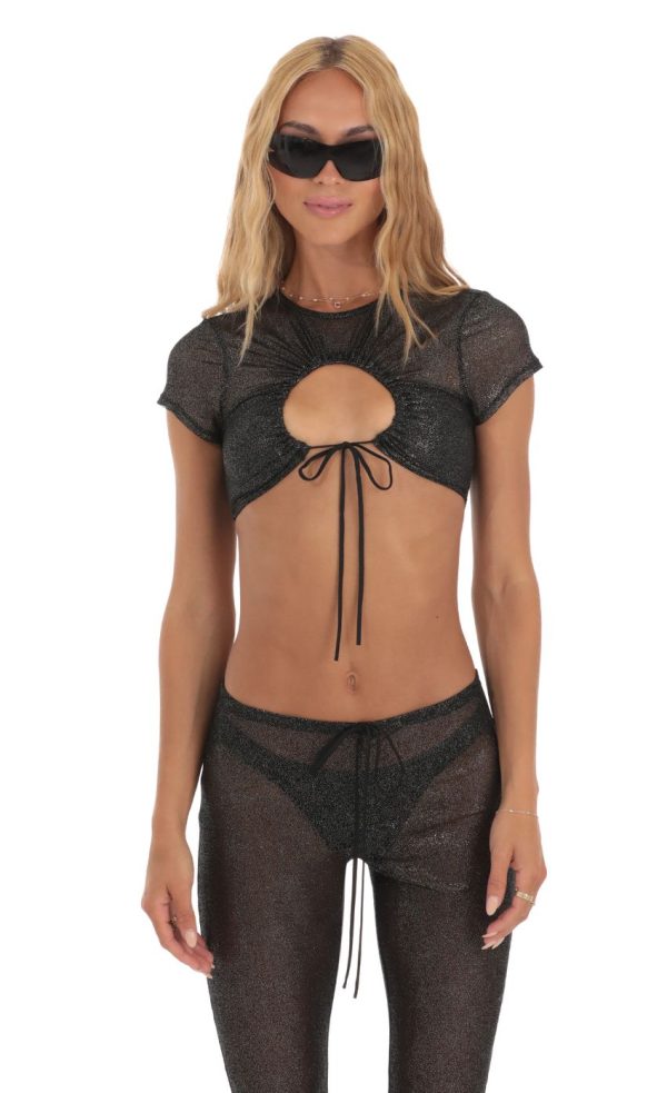 Shimmer Three Piece Pant Set in Black - Image 4