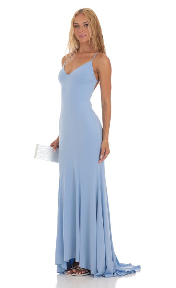 Open Back Maxi Dress in Blue - Image 3