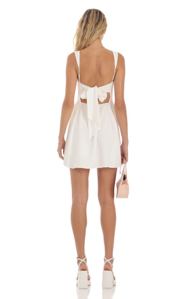 Back Bow Fit and Flare Dress in White - Image 2