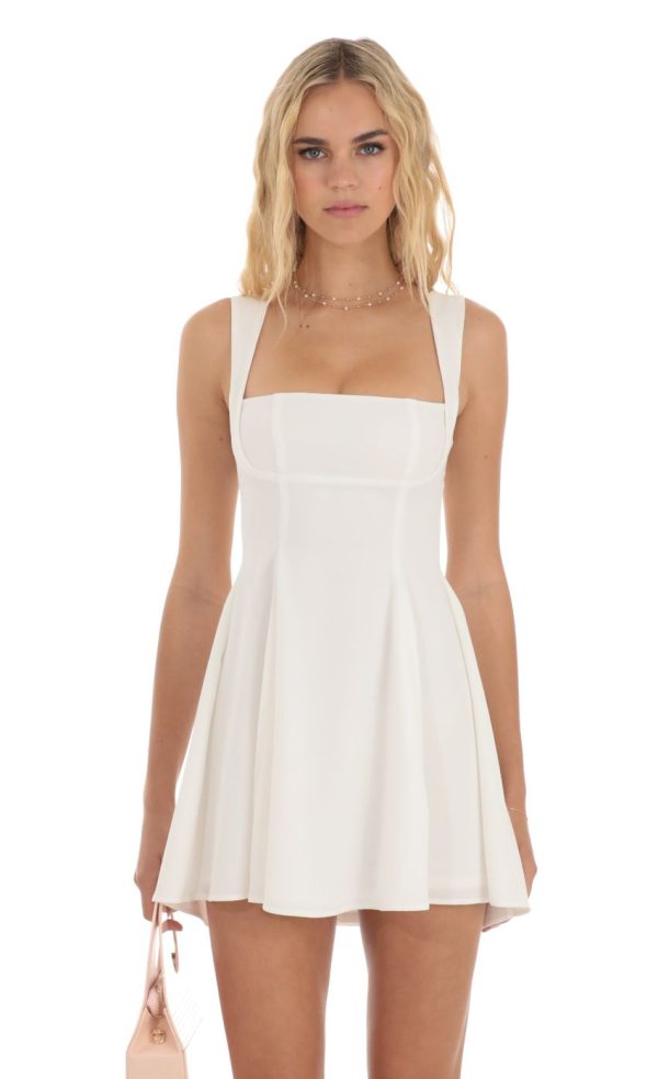 Back Bow Fit and Flare Dress in White - Image 4