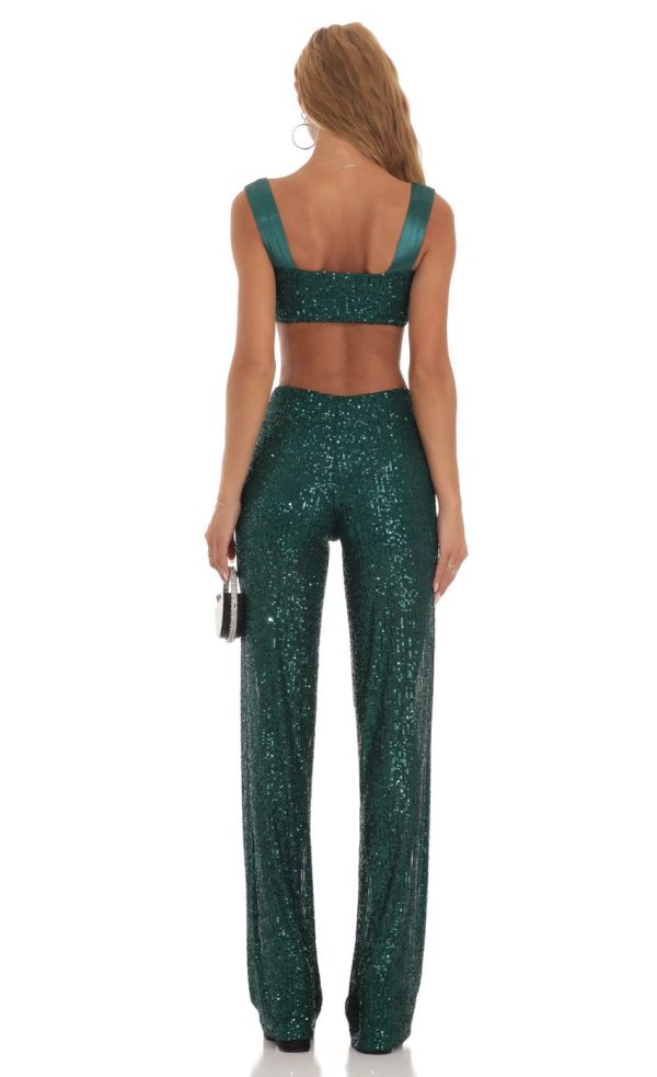 Sequin Two Piece Set in Green - Image 2