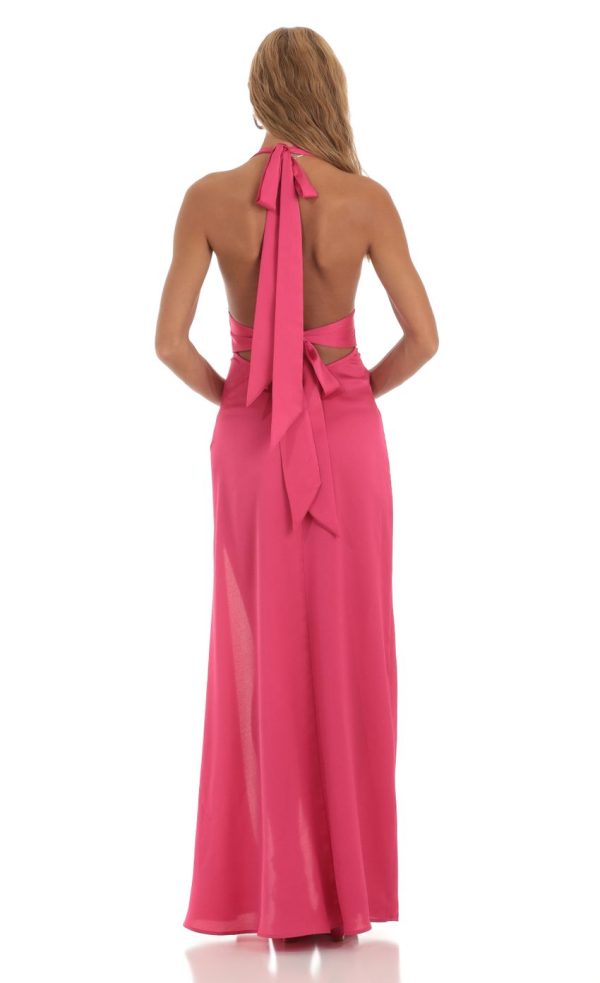 Satin Halter Dress in Pink - Image 2