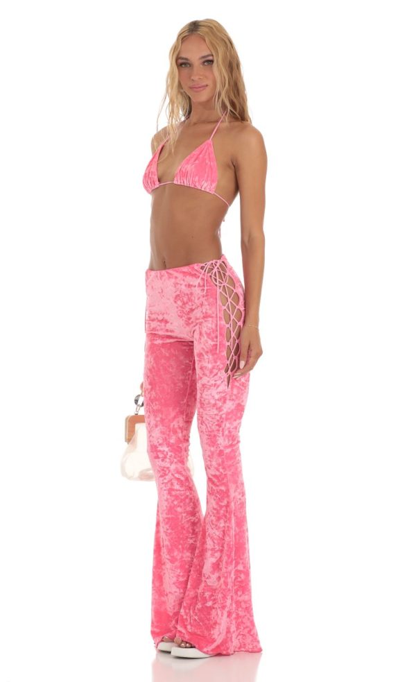 Crushed Velvet Two Piece Set in Pink