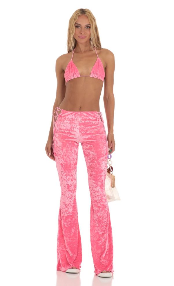 Crushed Velvet Two Piece Set in Pink - Image 2