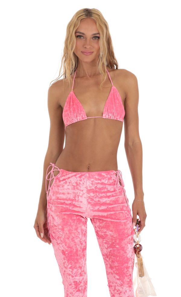 Crushed Velvet Two Piece Set in Pink - Image 5