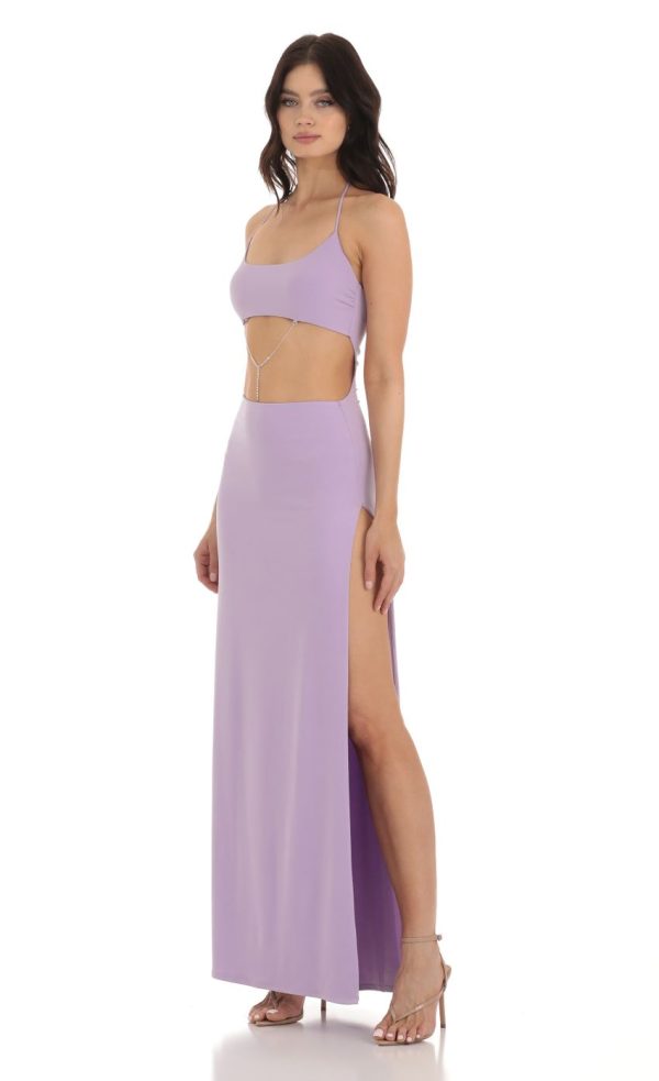 Rhinestone Cutout Maxi Dress in Purple - Image 3
