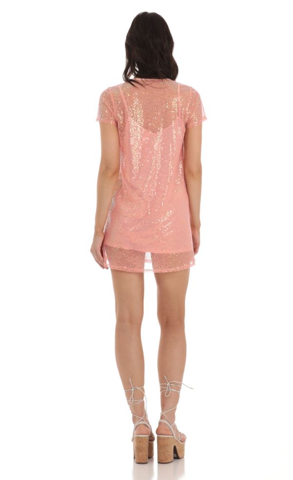 Sequin Two Piece Dress in Peach - Image 2