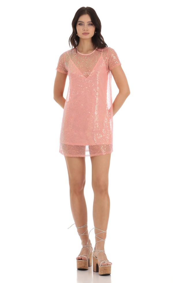 Sequin Two Piece Dress in Peach - Image 3