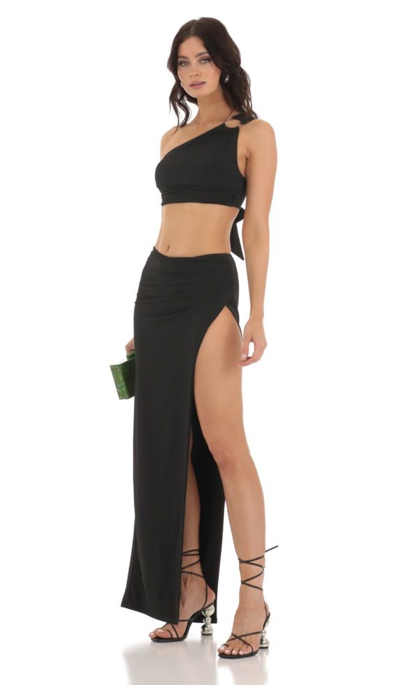 One Shoulder Two Piece Set in Black - Image 3