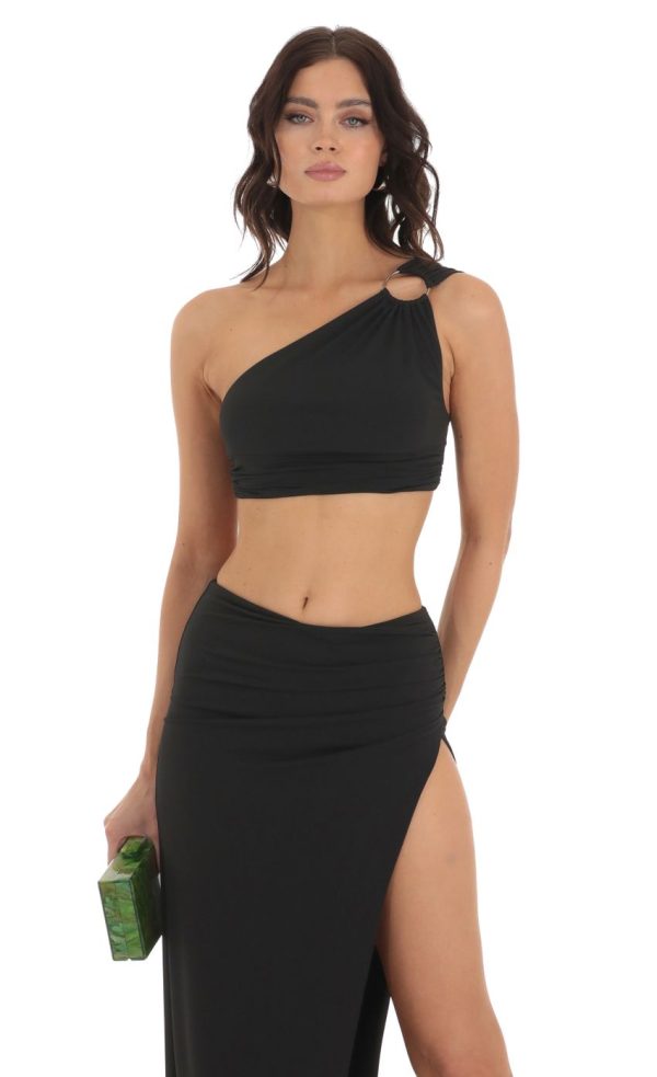 One Shoulder Two Piece Set in Black - Image 4