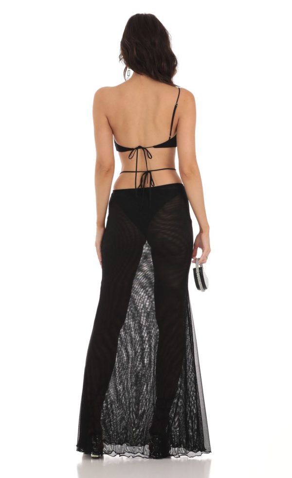 Mesh One Shoulder Two Piece Set in Black - Image 2