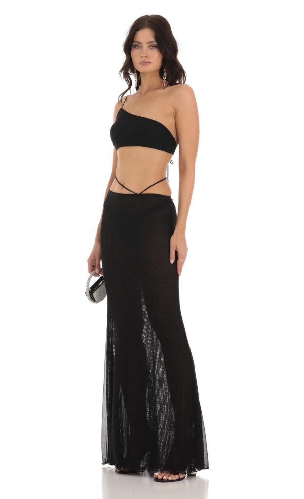 Mesh One Shoulder Two Piece Set in Black - Image 3