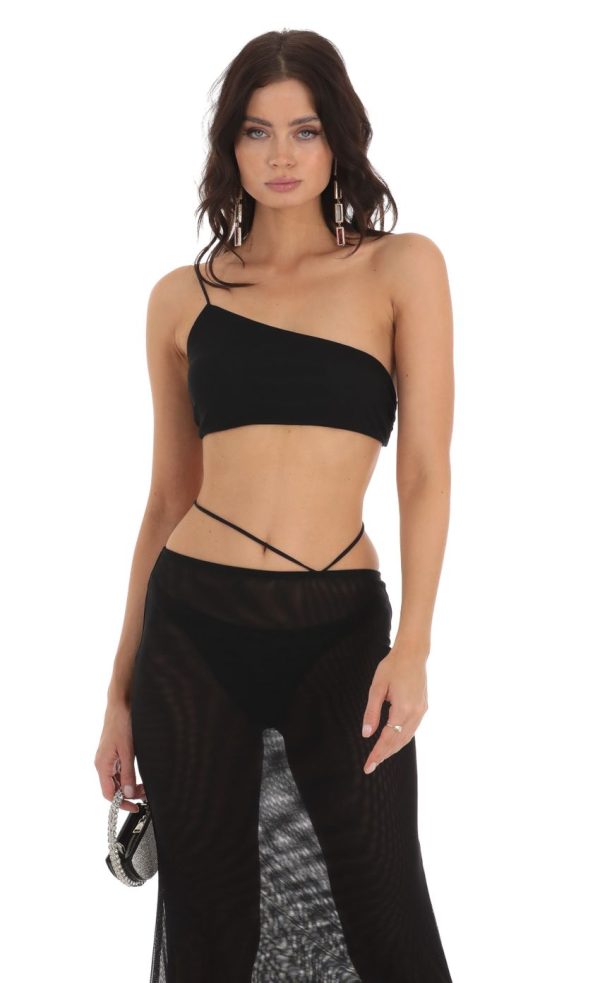Mesh One Shoulder Two Piece Set in Black - Image 4