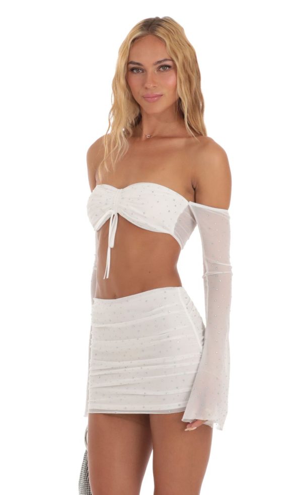 Mesh Rhinestone Two Piece Set in White