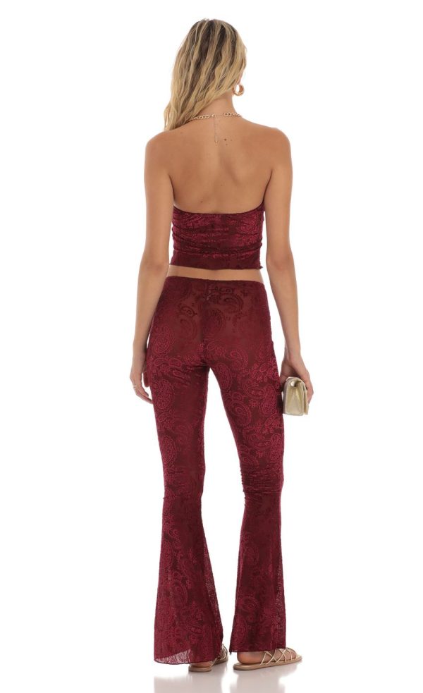 Velvet Mesh Two Piece Set in Maroon - Image 2