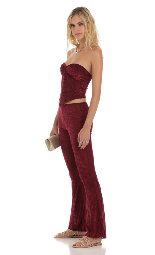 Velvet Mesh Two Piece Set in Maroon - Image 3