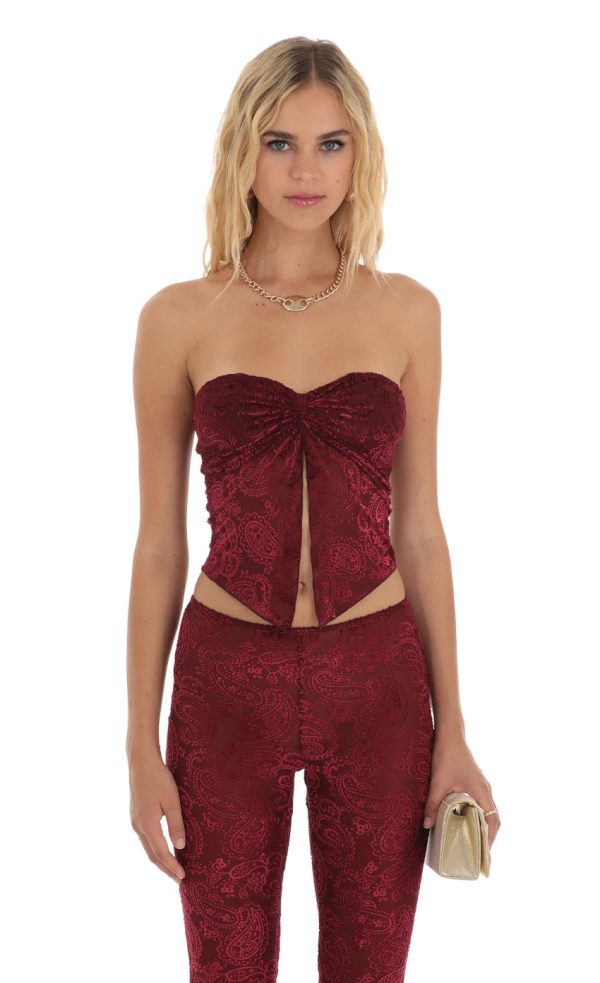 Velvet Mesh Two Piece Set in Maroon - Image 4
