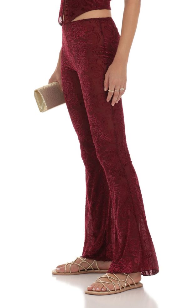 Velvet Mesh Two Piece Set in Maroon - Image 5