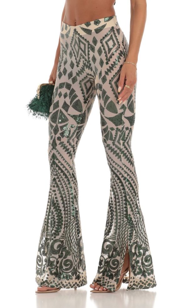 Sequin One Shoulder Two Piece Set in Green - Image 5