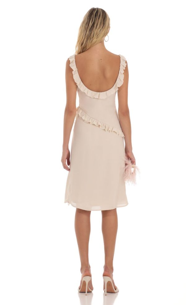Chiffon Ruffle Dress in Beige - Image 2