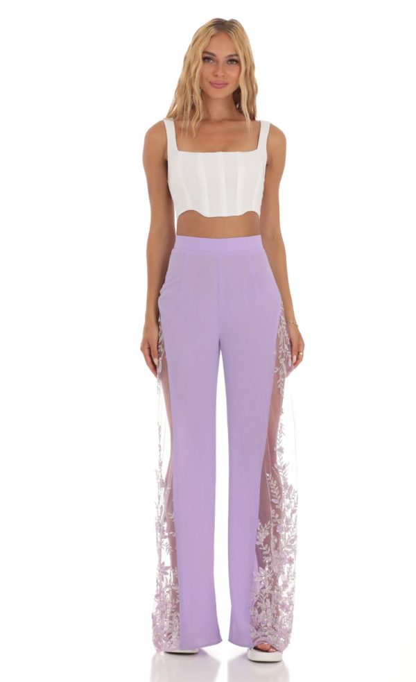 Sequin Floral Pants in Lavender - Image 2