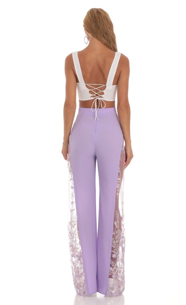 Sequin Floral Pants in Lavender - Image 3