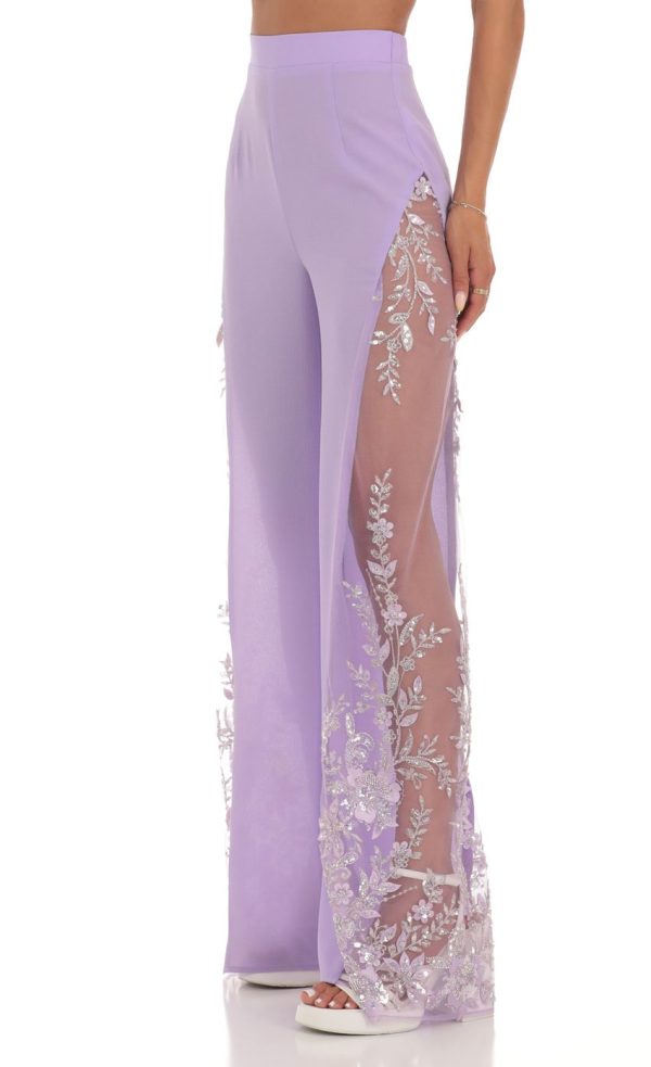 Sequin Floral Pants in Lavender - Image 4