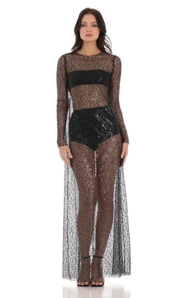 Sequin Mesh Dress in Black