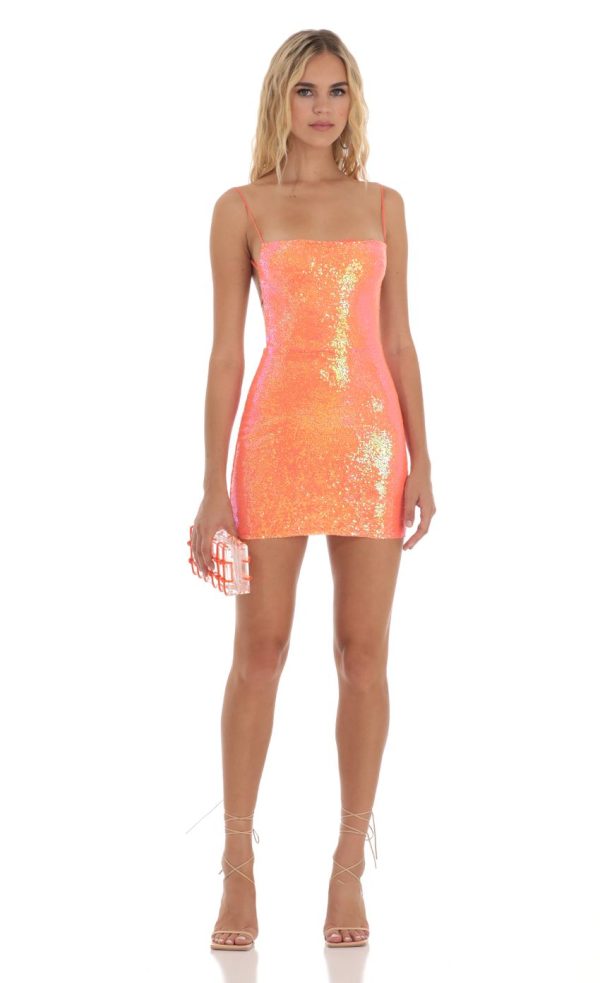 Sequin Bodycon Dress in Orange - Image 2