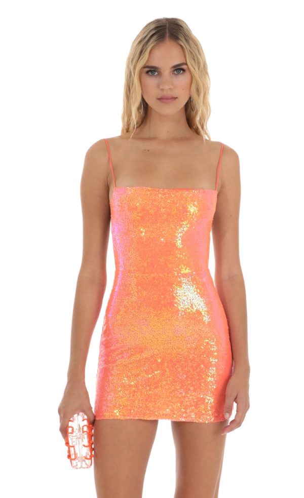 Sequin Bodycon Dress in Orange - Image 5