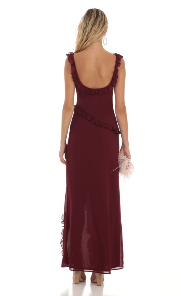 Kofi Ruffle Dress in Maroon - Image 2