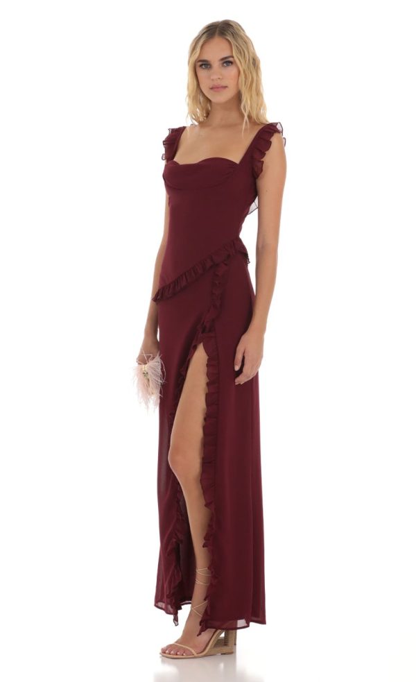 Kofi Ruffle Dress in Maroon - Image 3