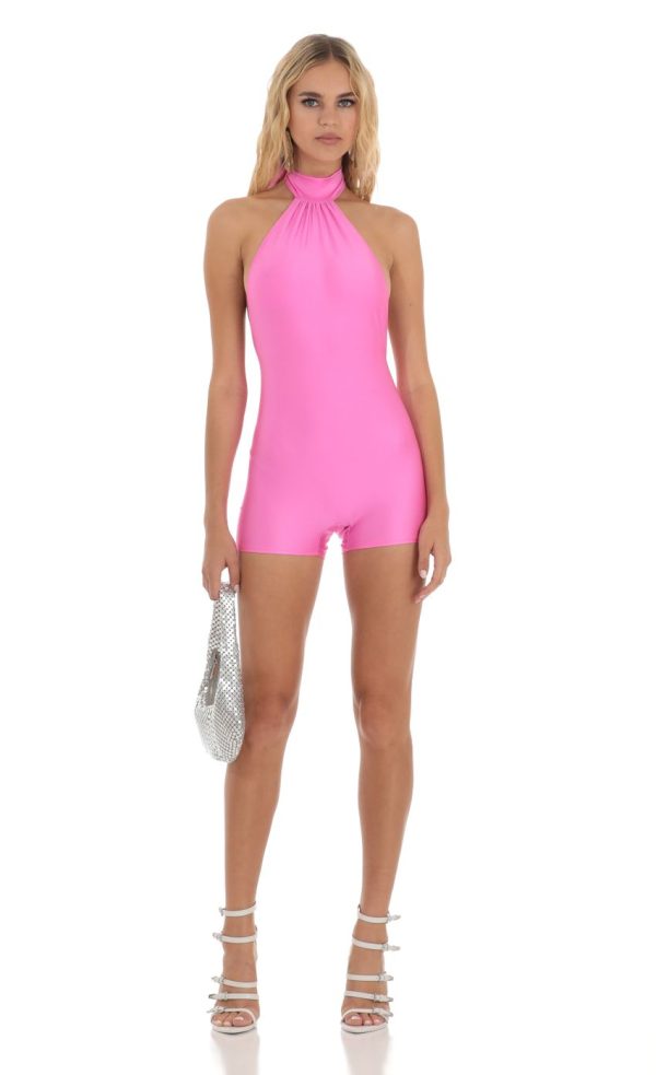 Open Back Romper in Hot Pink - Image 2