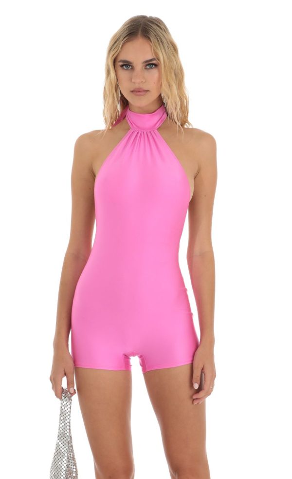 Open Back Romper in Hot Pink - Image 4