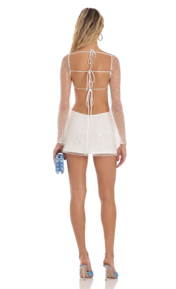 Flower Sequin Dress in White - Image 3