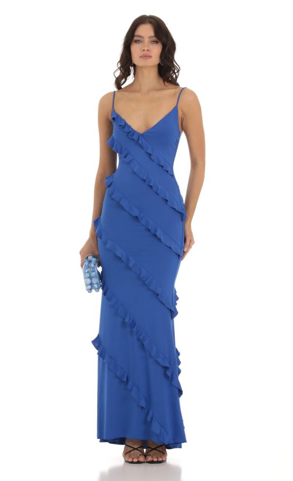 Ruffle Maxi Dress in Blue