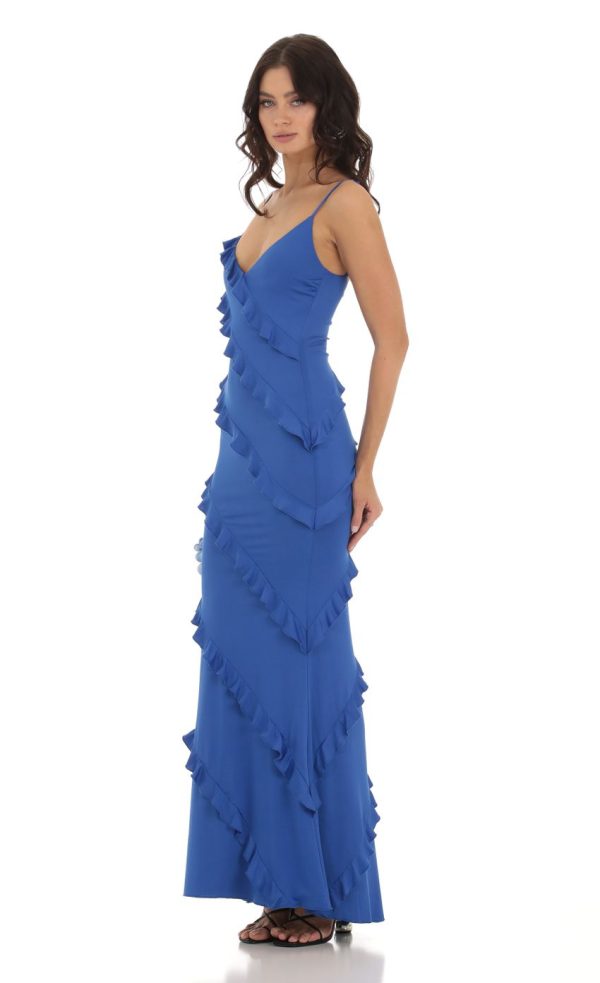 Ruffle Maxi Dress in Blue - Image 3