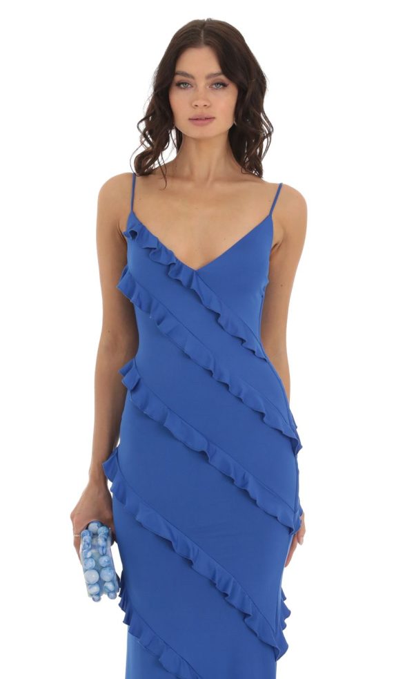 Ruffle Maxi Dress in Blue - Image 4